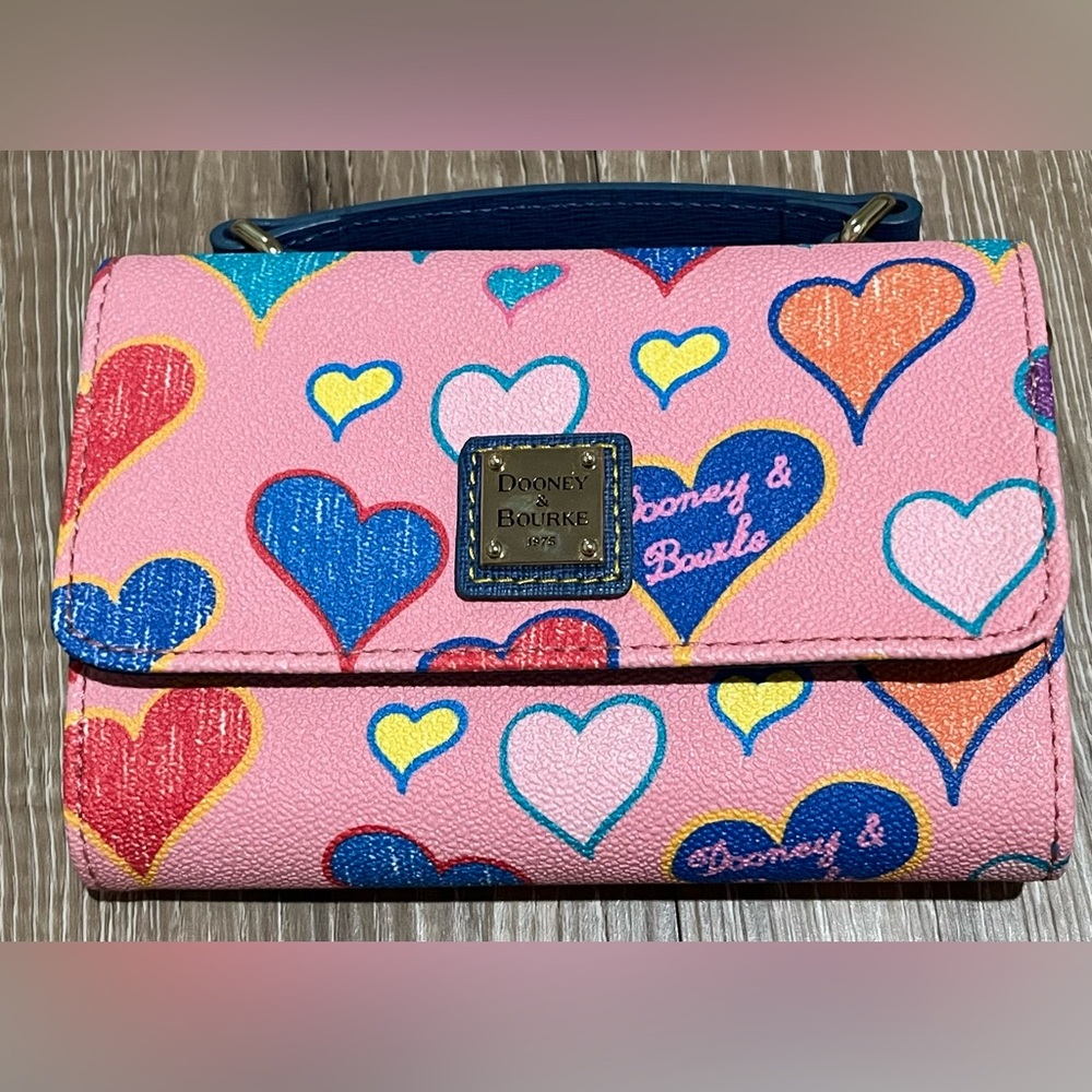 Dooney & Bourke Multicolor Heart Print Wallet on a Strap